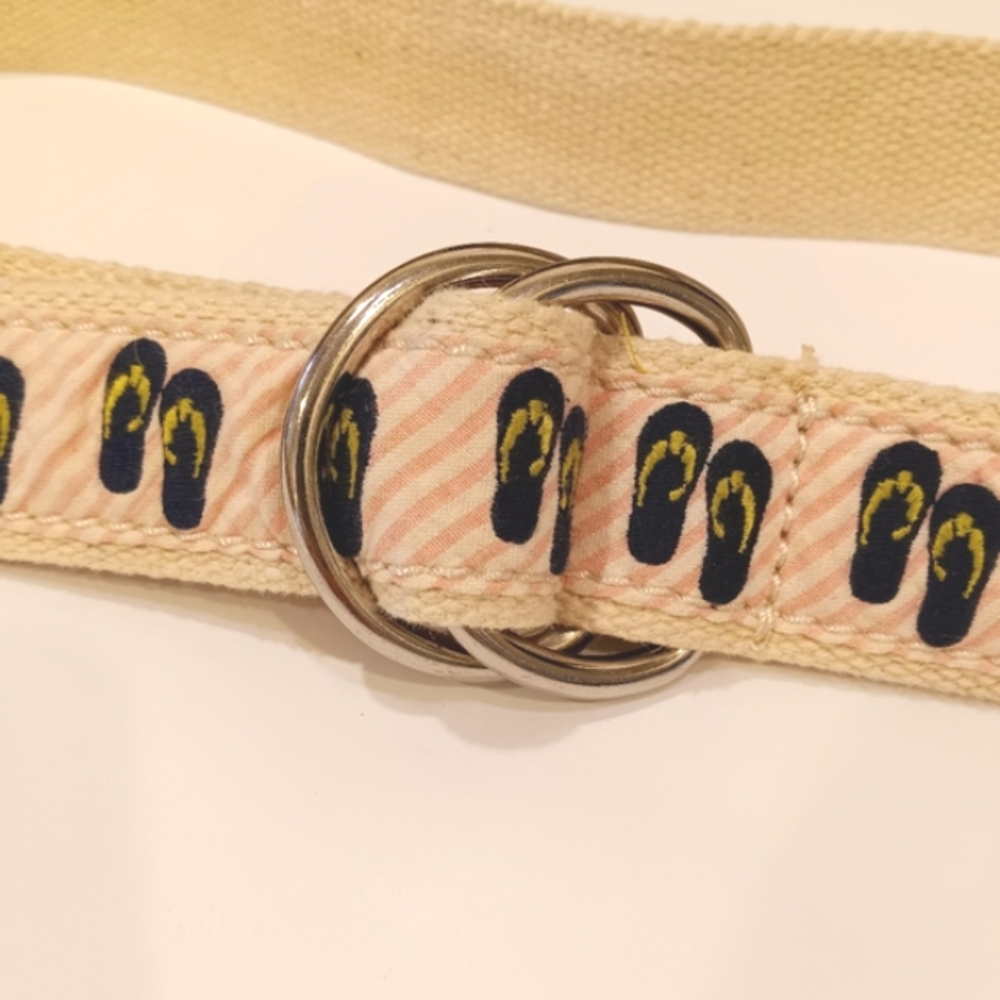 J. Crew Web Belt w/ Flip Flop Embroidery on Pink & White Stripe Seersucker - Picture 4 of 9
